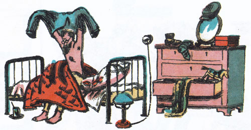 Рассеянный надевает рубашку