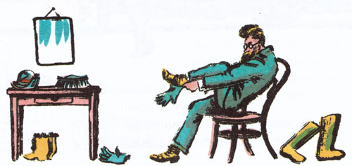 Рассеянный надевает перчатки на ноги