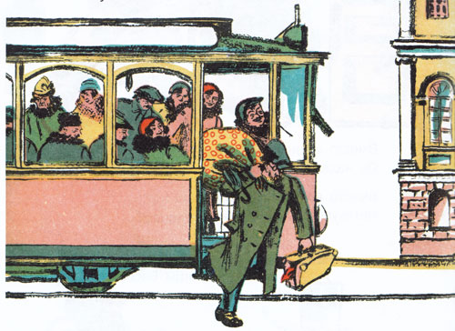 Рассеянный выходит из трамвая