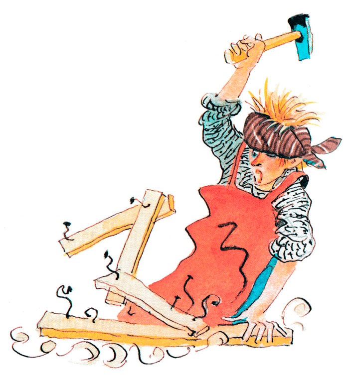 Мастер забивает гвозди