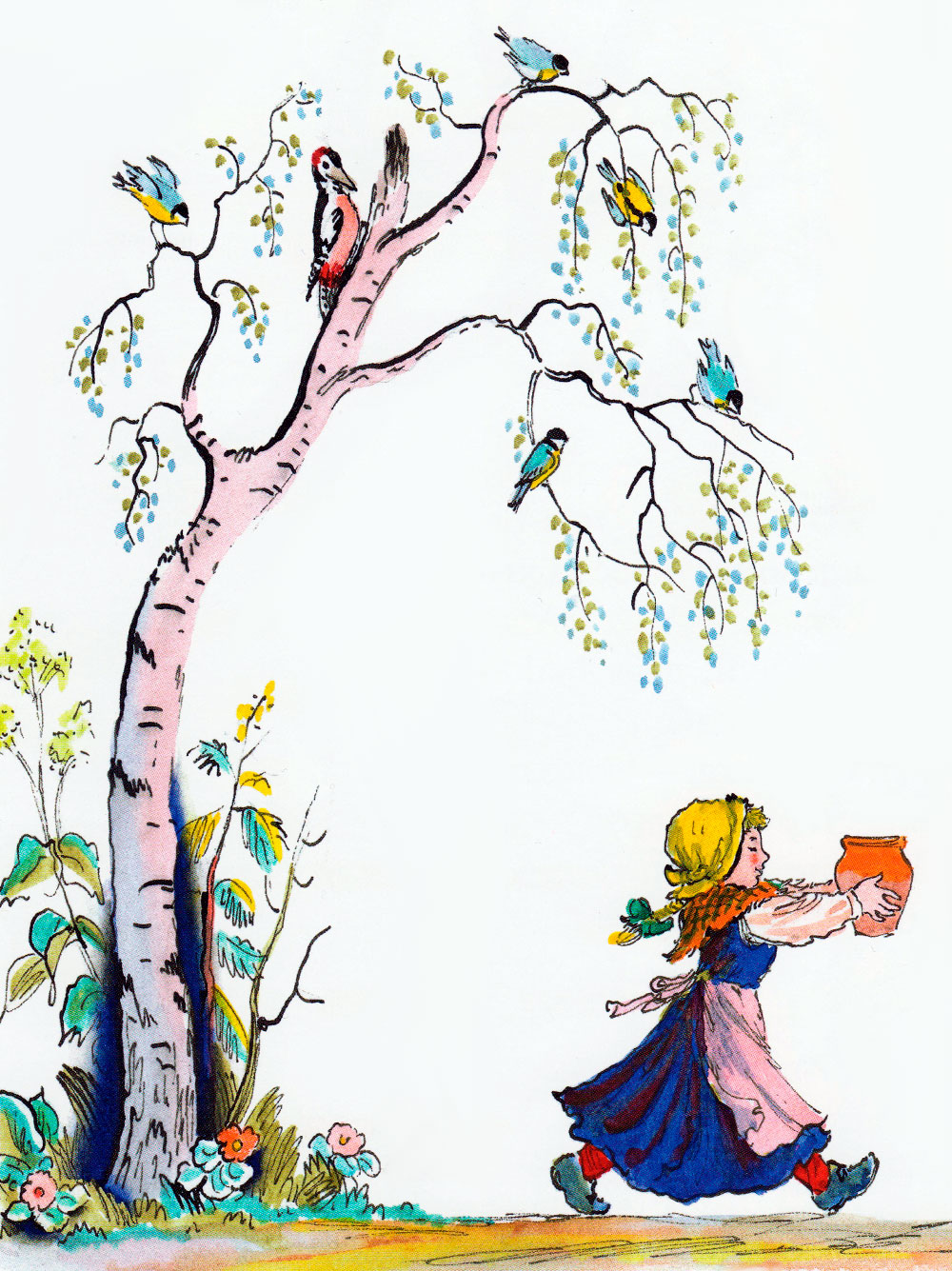 Девочка с горшочком идет домой