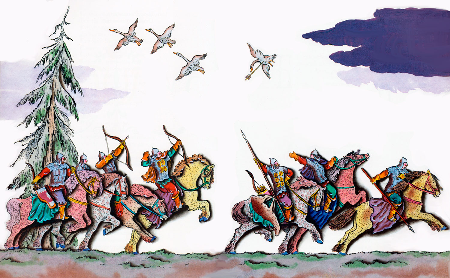 Семь богатырей стреляют утку