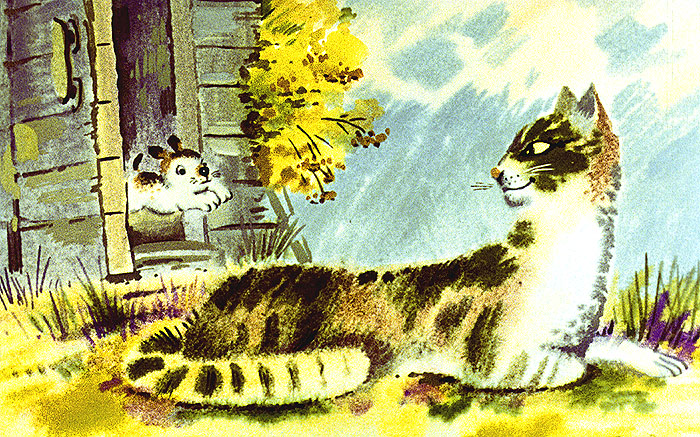 Щенок бежит из сарая