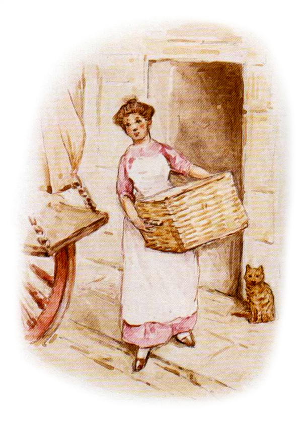 Горничная несет корзину