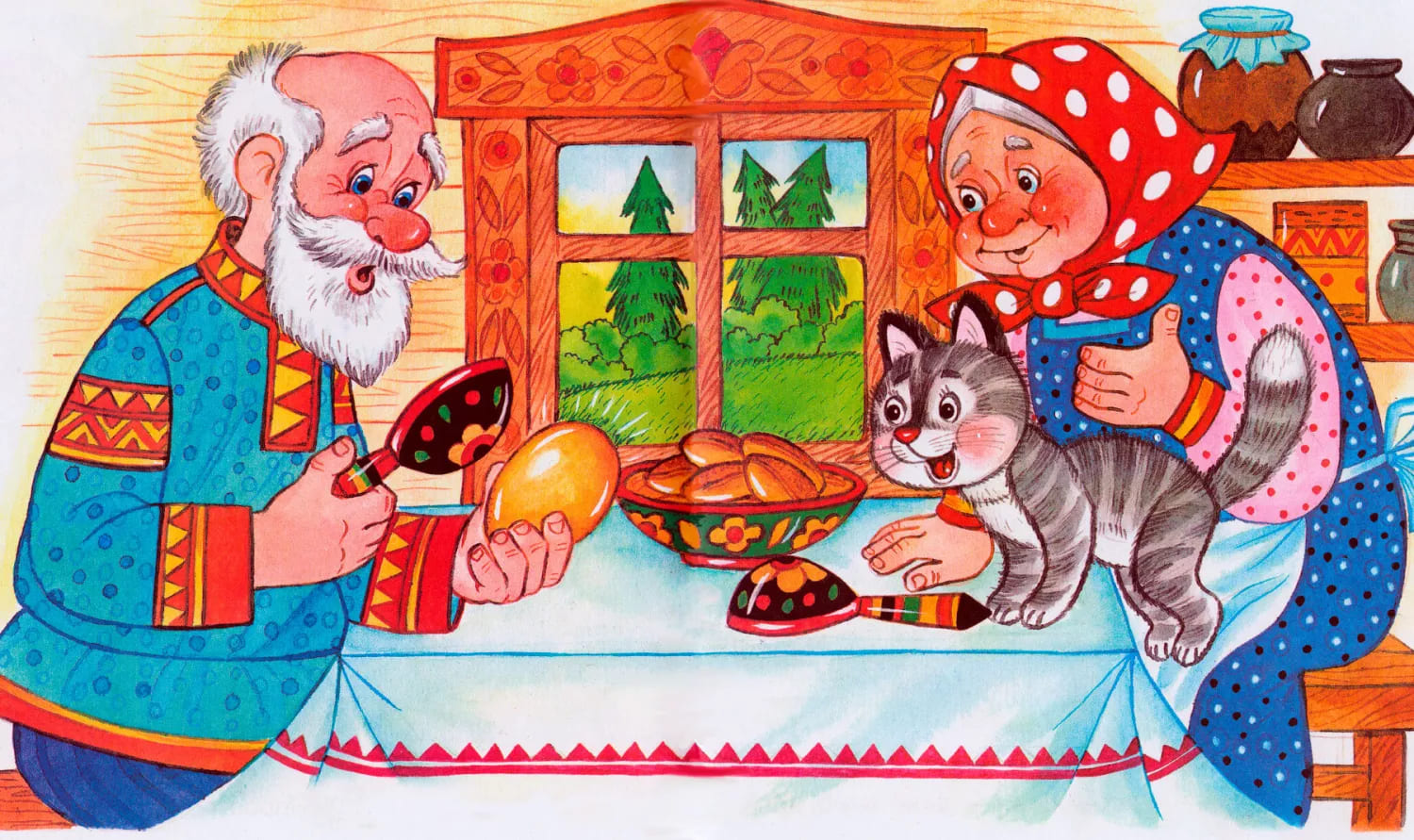 Дед пытается разбить яйцо