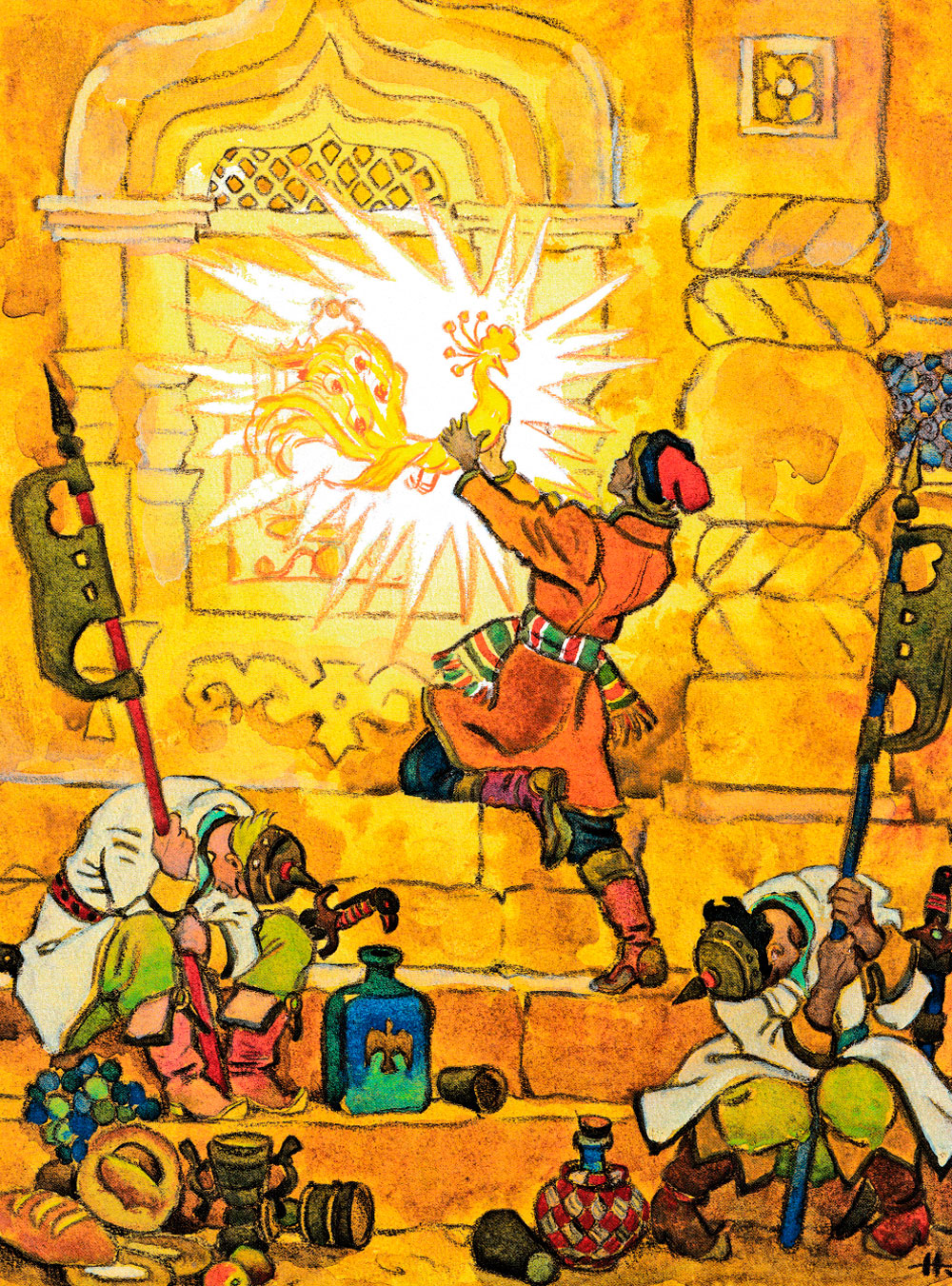 Иван-царевич держит жар-птицу