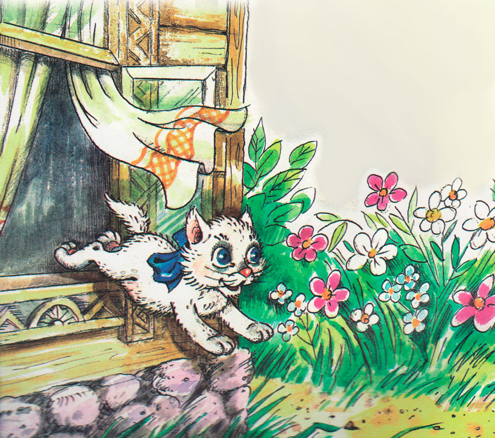 Котенок прыгнул через окошко