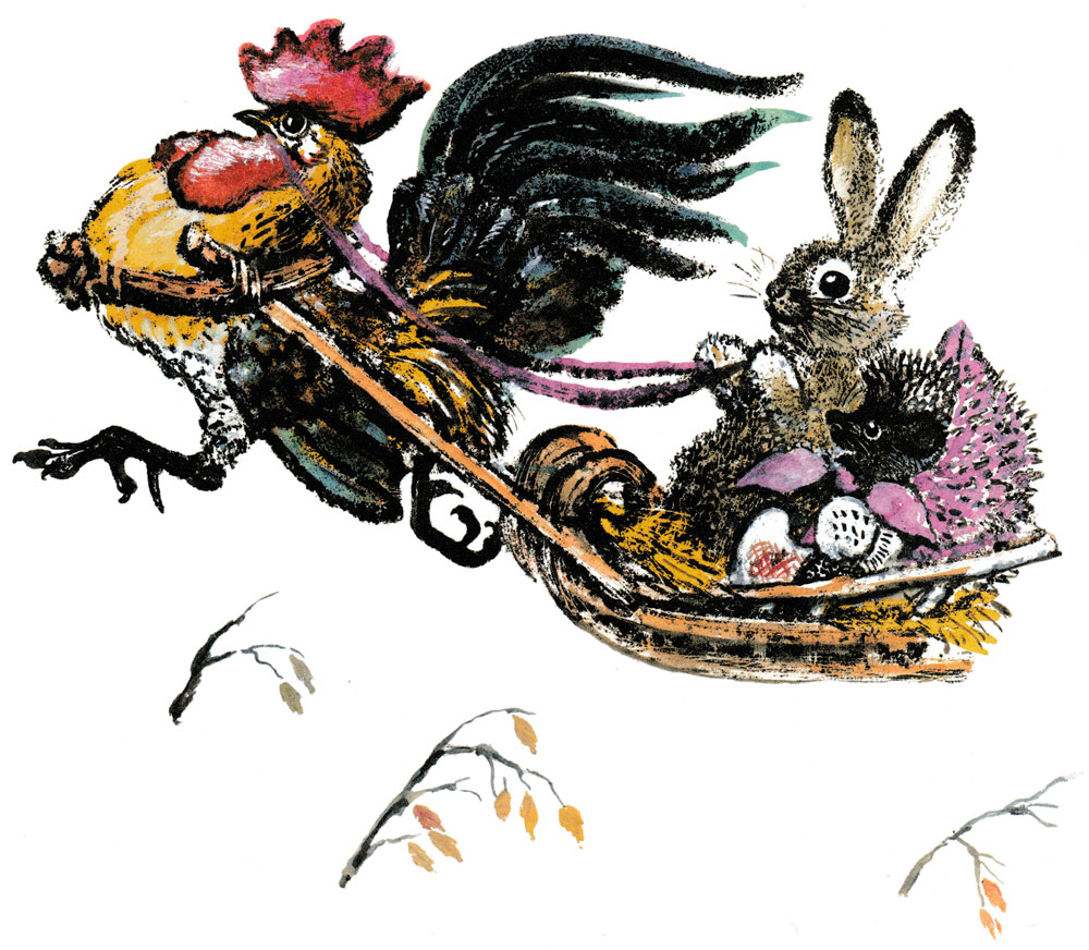 Петух везет зайца