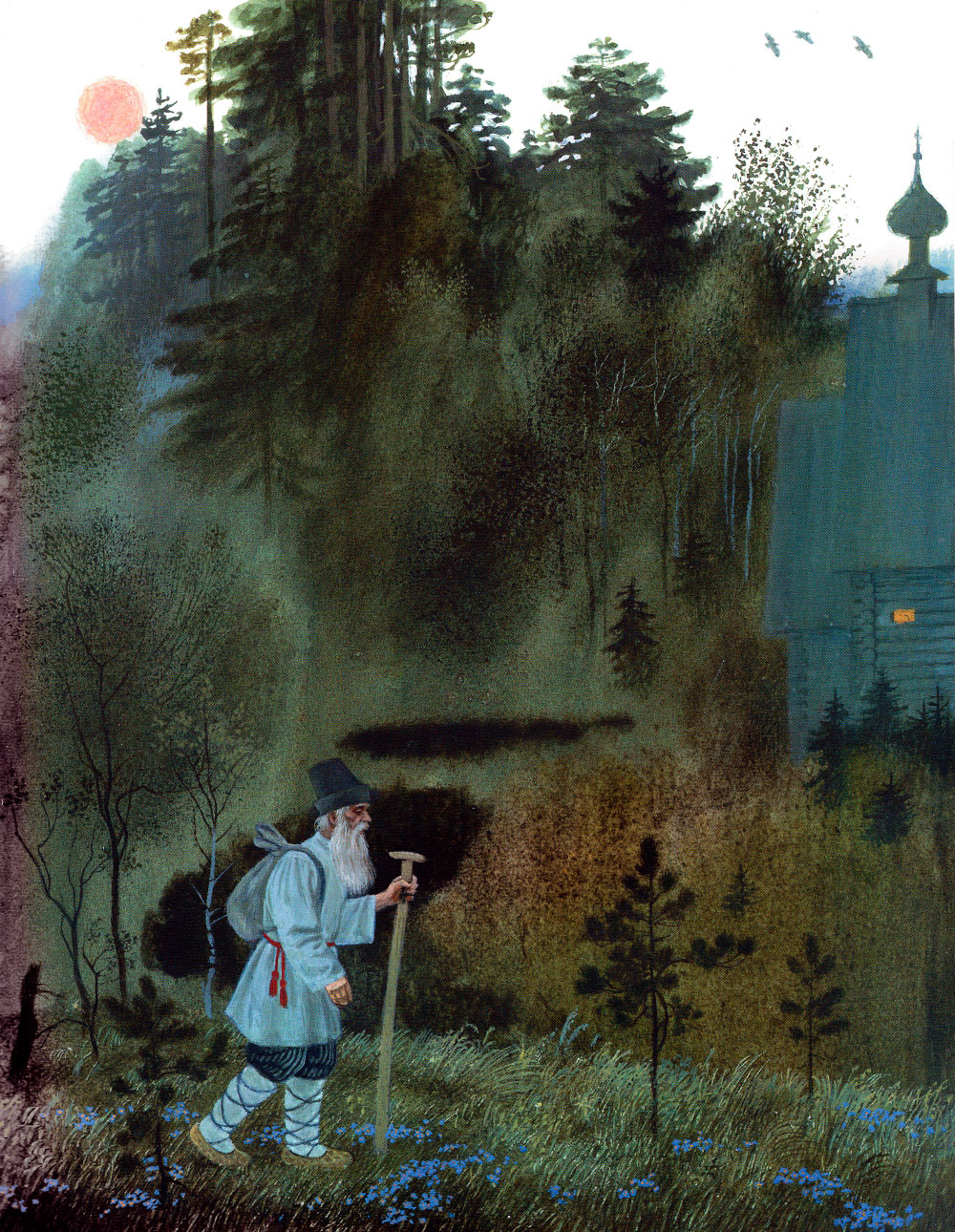 Старик идет по лесу