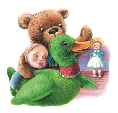 Зелёная плюшевая утка