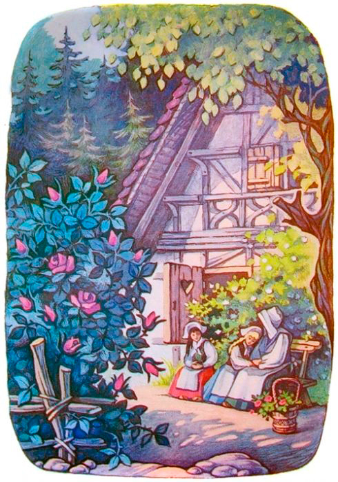 Беляночка и Розочка у дома