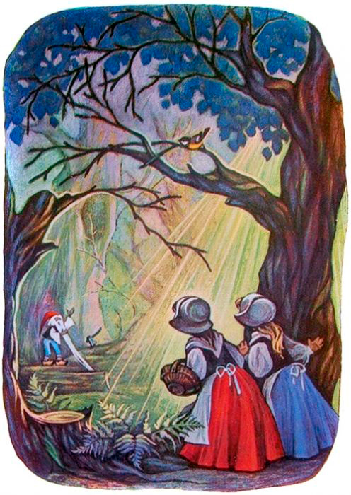 Беляночка и Розочка увидели гнома