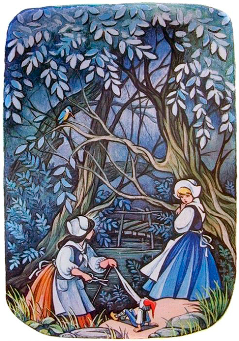 Беляночка и Розочка помогают гному