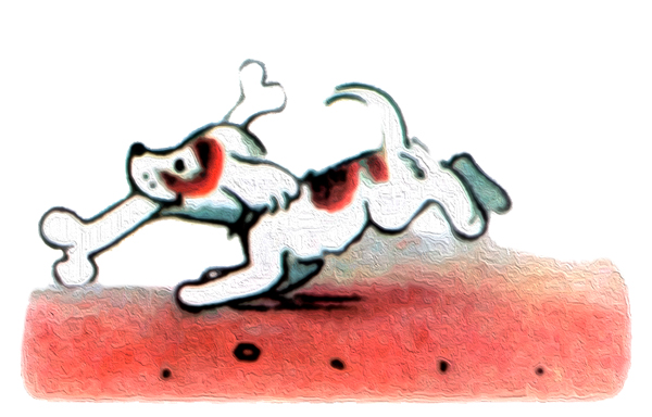 Щенок убегает с костью