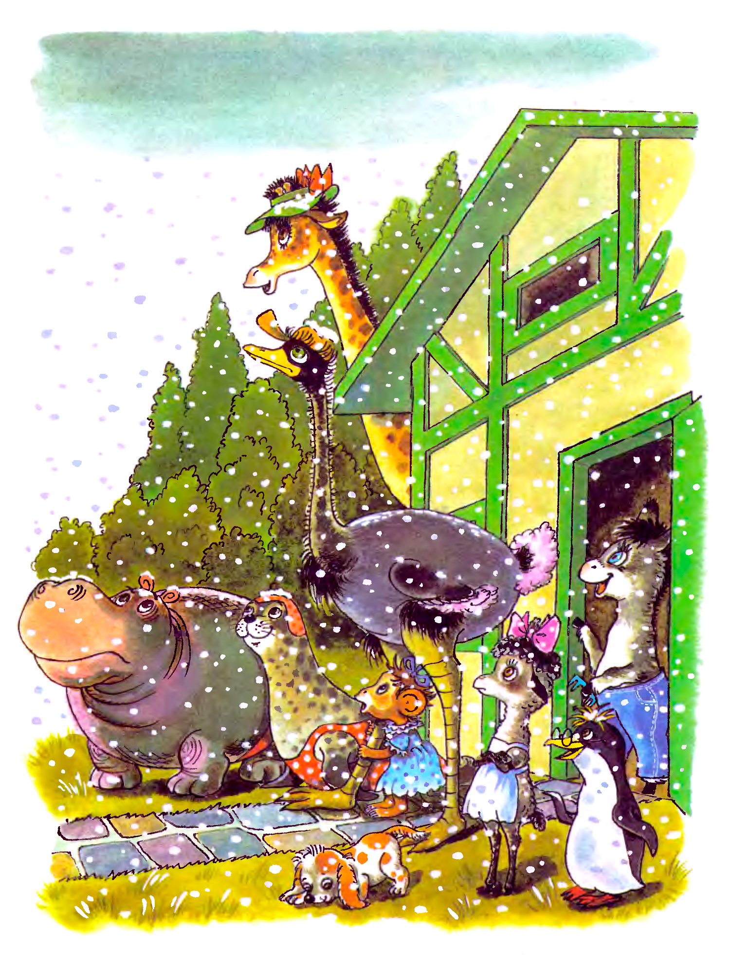 Снежные хлопья падают