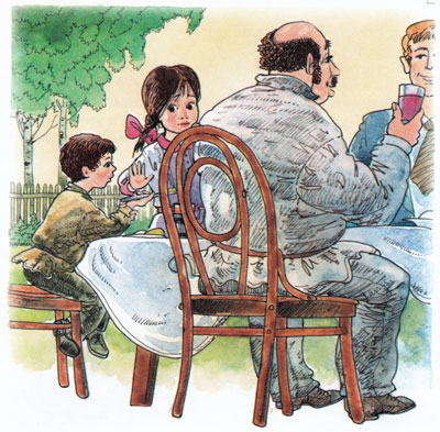 Минька греет масло над чаем